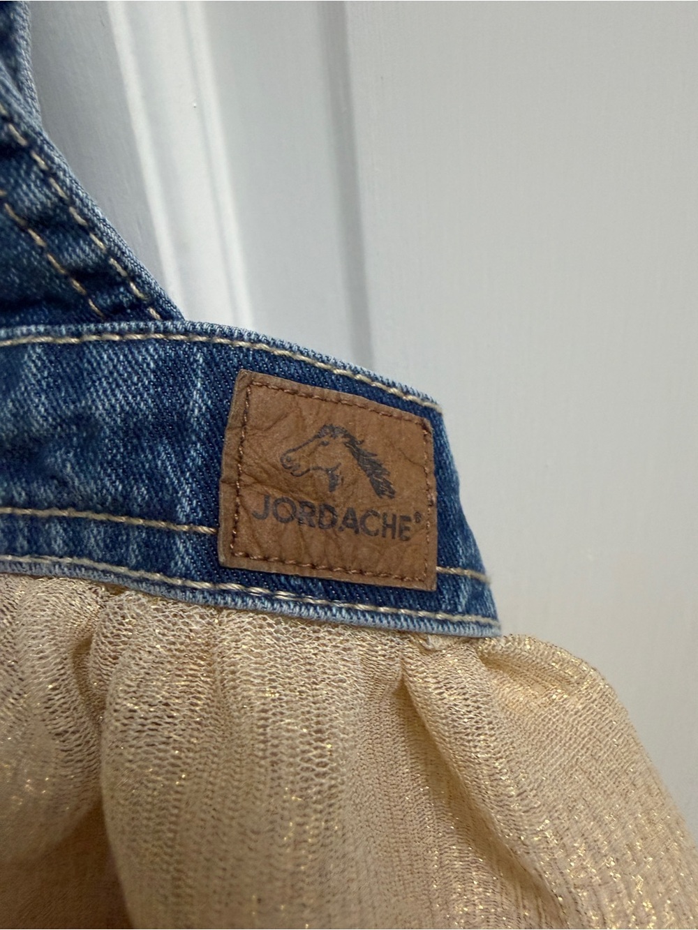 Jordache 5T Girls Denim Overalls with Shimmering Gold Tiered Skirt Jumper - Picture 7 of 7
